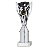 SILVER/BLACK PLASTIC 'FLASH' CUP ASSEMBLED ON MARBLE (1in CEN) - 9in